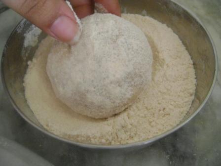Coat the dough with dry wheat flour